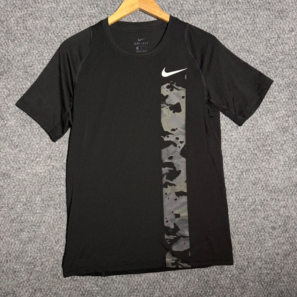 Nike Dri-FIT Camo T-Shirt Black Short Sleeve Performance Training Size Medium
